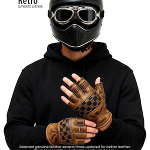 Retro Rusty Brown Leather Motorcycle Gloves: Half Finger, Unisex image 3