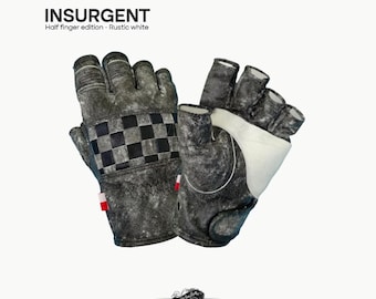 Genuine Leather Motorcycle Gloves: Retro Checkered Half Finger Design