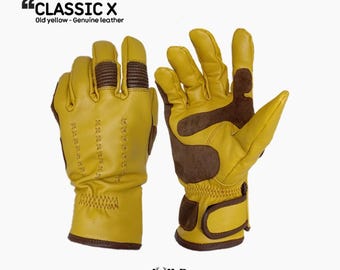 Retro Lambskin Leather Motorcycle Gloves: Dark Yellow, Unisex