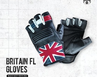 Genuine Leather Motorcycle Gloves: British Motif Sheepskin