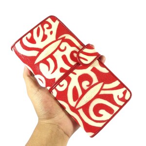 Portafoglio in pelle, portafoglio in pelle di razza rossa: design originale bifold lungo