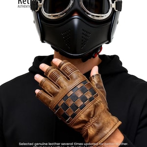 Retro Rusty Brown Leather Motorcycle Gloves: Half Finger, Unisex image 4