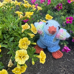 Crochet goose stuffed animal, bag charm, crochet overalls, amigurumi, silly goose, travel keychain