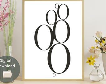 Minimal Number 0 Zero Print, Abstract Black White Poster (Digital Download)