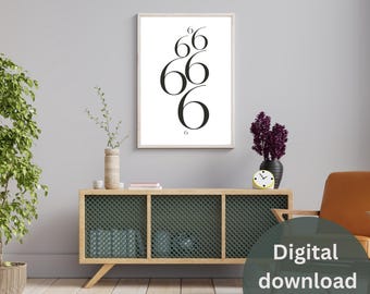 Minimal Number 6 Print, Abstract Black White Poster (Digital Download)