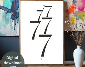 Minimalist Number 7 Print, Abstract Black White Wall Art (Digital Download)