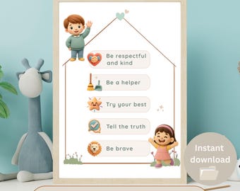 Toddler House Rules Printable Poster, Gentle Parenting, Preschool Behavior Chart (Instant Download)