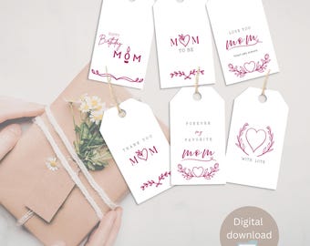 Printable Mom Gift Tags, Mother's Day, Birthday, Baby Shower (PDF)