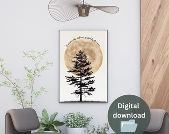 Pine Tree Moon Print - Japandi Nature Art, Minimalist Decor (Digital Download)