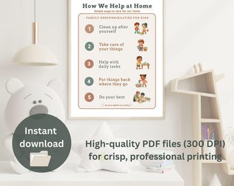 Kids Responsibilities Printable Poster, How We Help at Home (Instant Download)