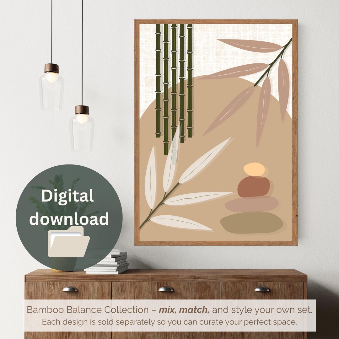 Japandi Bamboo Zen Stones Art Print – Terracotta Neutral Decor (digital ...