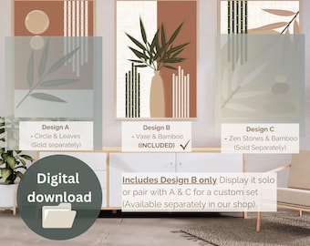 Bamboo Vase Print – Minimalist Japandi Art, Neutral Zen Decor (Digital Download)