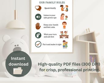 Family Rules Poster, Gentle Parenting, Kids Behavior Chart (Instant Download)