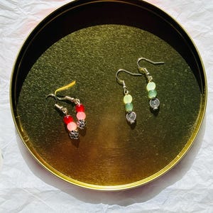 Dangle Earrings: Iridescent Gold & Pink Beads - Lightweight Drop Set