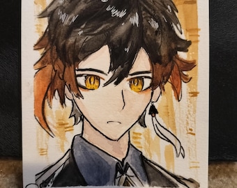 Genshin Pintura a la acuarela - Zhongli