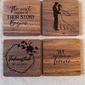 Personalized Wedding Coaster Set – Custom Engraved Wood Coasters for Newlyweds, Anniversaries & Engagement Gifts