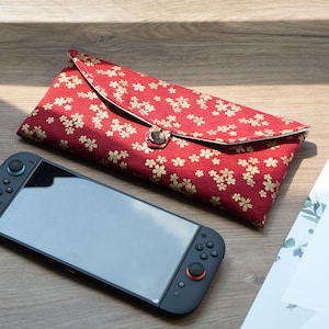 Stoffhülle für Switch 2 mit 6 Spielkartenfächern | Handgefertigte Baumwolltasche | Goldenes Sakura- oder Zitronenkatzen-Design | Geschenk für Gamer