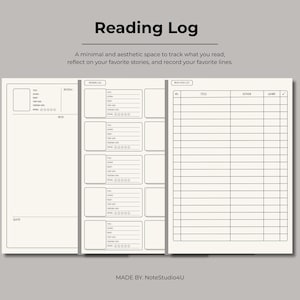 Digital Reading Log Template – Book Tracker, Reading Journal, and Organizer for Book Lovers, Journal, Book, Aesthetics Reading Log, Digital