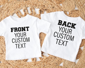 Camiseta infantil personalizada por delante y por detrás, camiseta infantil personalizada, camiseta con texto e imagen personalizados, sube tu diseño, body para bebé