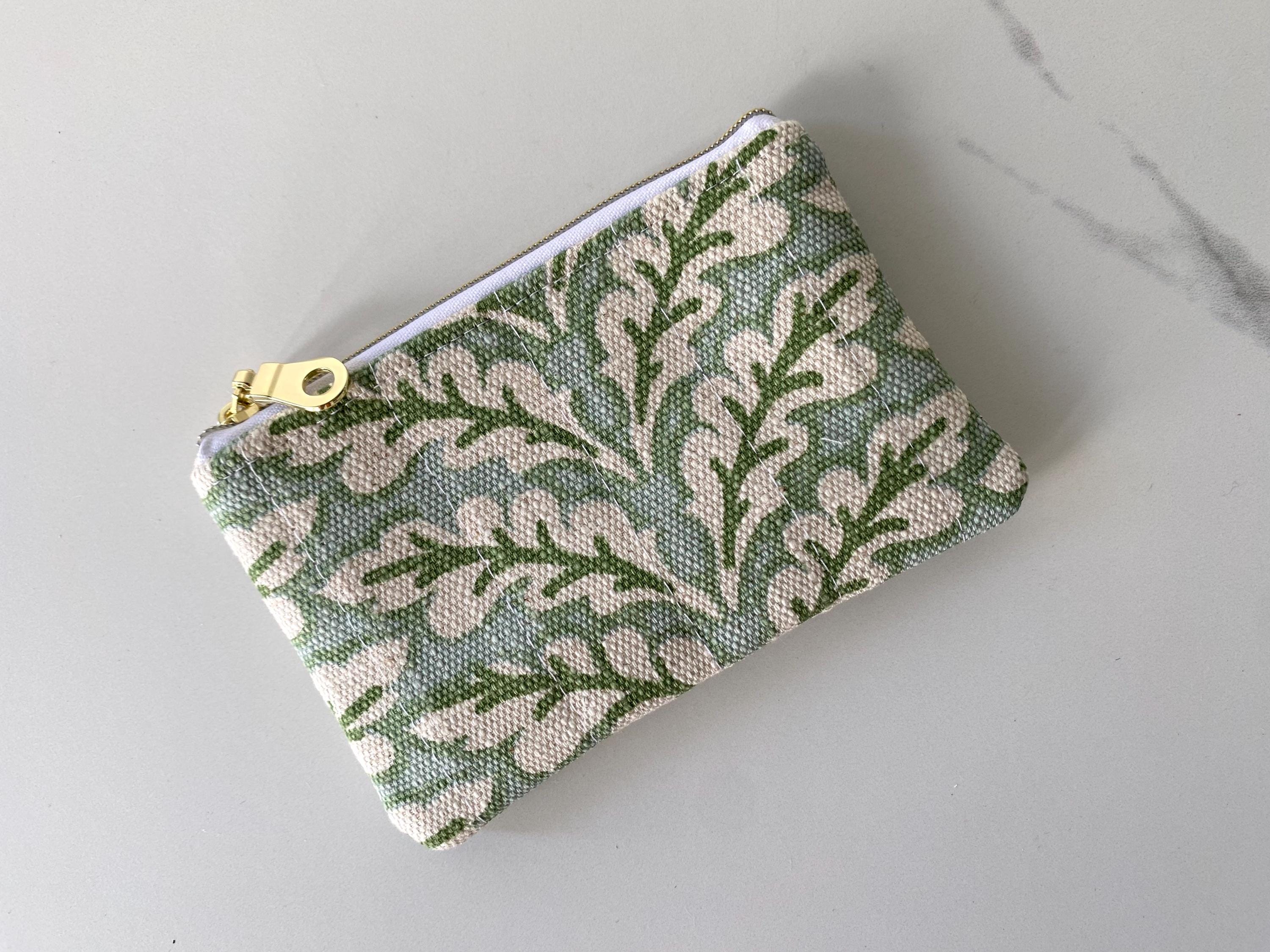 Floral Block Print Zipper Pouch, Quilted Mini Wallet Gift Card Holder