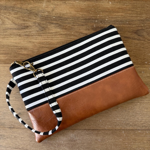 Striped Vegan Leather iPhone Wristlet Wallet Clutch
