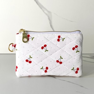Coquette Coin Purse, Quilted Coin Pouch, Cute Cherries Zipper Pouch,  Stocking Stuffer, Small Cute Gift for Friend, Christmas Gift