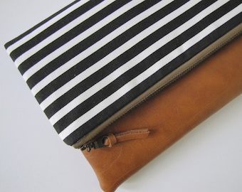Foldover Clutch, Vegan Leather Clutch Bag, Modern Black Clutch Purse, Gift for friend, Holiday gift for her, Gift for her