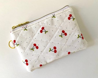 Coquette Coin Purse, Quilted Coin Pouch, Cute Cherries Zipper Pouch,  Keychain coin purse, Small Cute Gift for Friend, Purse Organizer