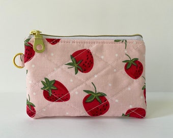 Coquette Coin Purse, Quilted Coin Pouch, Cute Strawberry Zipper Pouch,  Keychain coin purse, Small Cute Gift for Friend, Purse Organizer