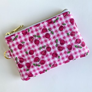 Coquette Coin Purse, Quilted Coin Pouch, Cute Cherries Zipper Pouch,  Keychain coin purse, Small Cute Gift for Friend, Christmas Gift