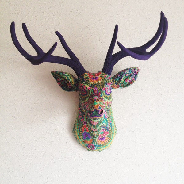 Green Paisley Deer Head Wall Mount