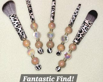 Custom Bling Makeup Brush Set: Beaded Handle, Soft Bristles