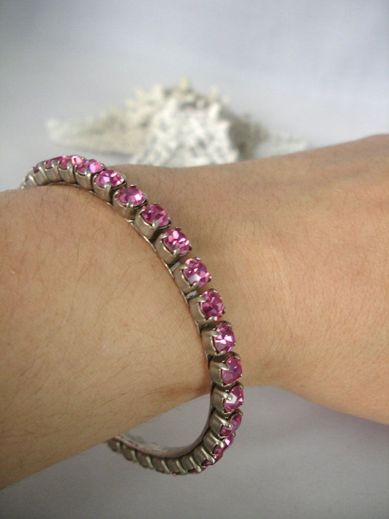 Pink Rhinestones Crystal Bangle Vintage Rose Retro 90's Fashion Jewelry Bling Bling image 4