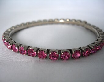 Pink Rhinestones Crystal Bangle - Vintage - Rose - Retro - 90's - Fashion Jewelry - Bling Bling