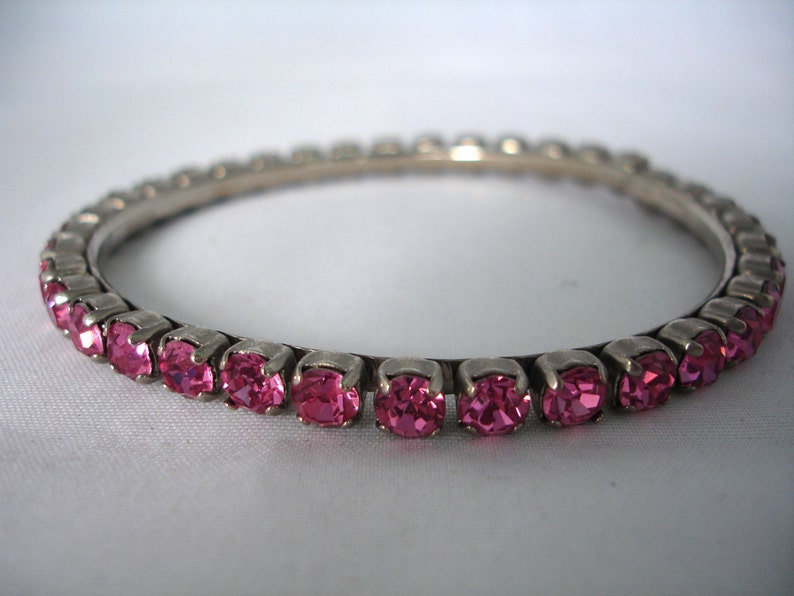 Pink Rhinestones Crystal Bangle Vintage Rose Retro 90's Fashion Jewelry Bling Bling image 1