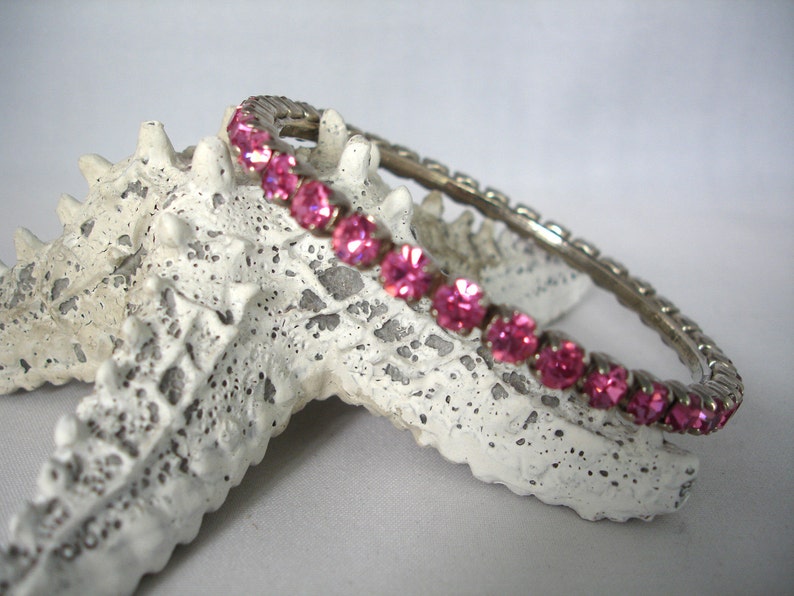 Pink Rhinestones Crystal Bangle Vintage Rose Retro 90's Fashion Jewelry Bling Bling image 3