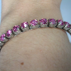 Pink Rhinestones Crystal Bangle Vintage Rose Retro 90's Fashion Jewelry Bling Bling image 5