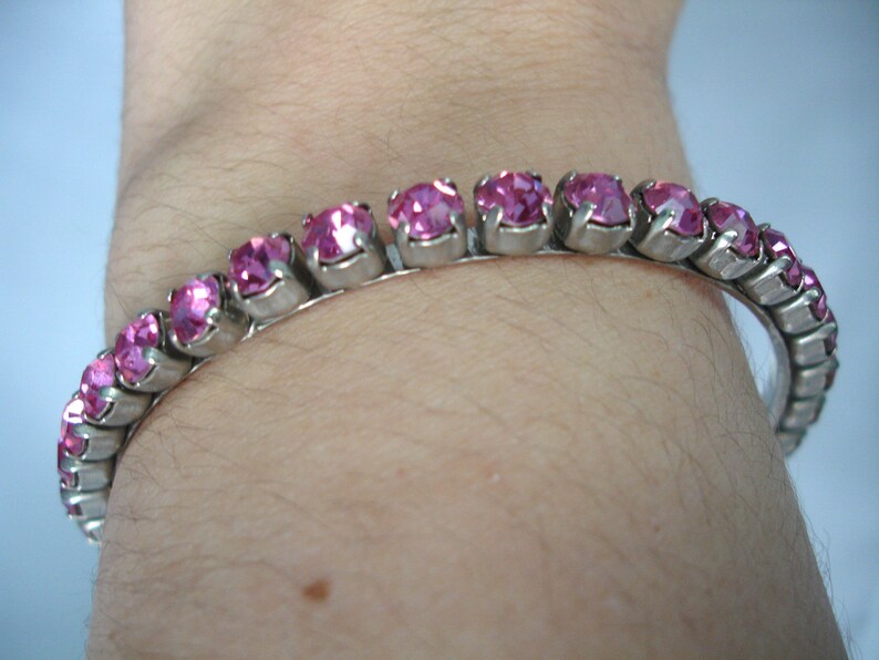 Pink Rhinestones Crystal Bangle Vintage Rose Retro 90's Fashion Jewelry Bling Bling image 5