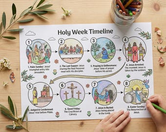 Holy Week Timeline Coloring Page for Kids, Easter Bible Story Printable, Lent Activity Sheet, Sunday School Craft, Instant Download
