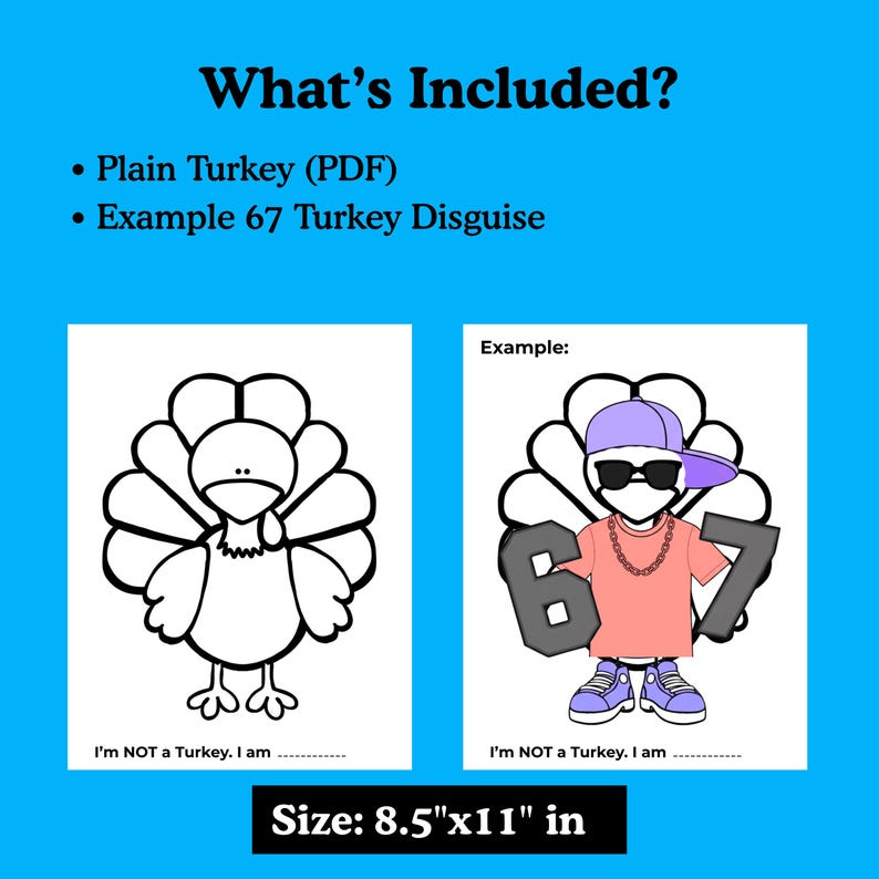 67 Turkey Disguise Printable - Six Seven Bruh Costume - Boys Turkey ...
