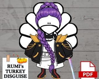 Kpop Star Rumi Türkei Verkleidung - KPOP Demon Hunters Huntrix Disguise a Truthahn Rumi - Kinder Thanksgiving Aktivität - Printable Craft PDF