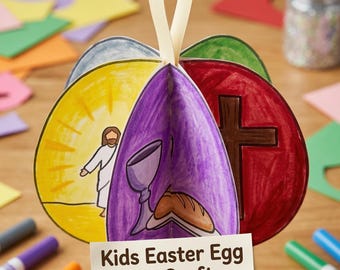 3D Easter Story Egg Craft, Kids Easter Egg Coloring, Christian Holy Week Story, Bible Printable Activity, Sunday School, Instant Download
