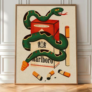 Cigarette Digital Art Print, American Traditional Snake Inspired Wall Art, Cigarette Illustration, Retro Marlboro Poster Printable Art