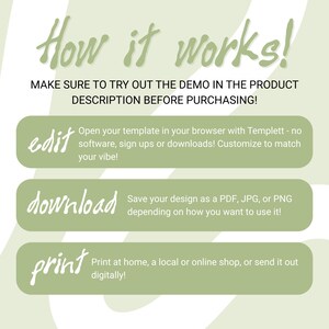 Instructions for editing, downloading, and printing the editable bachelorette invitation and itinerary template using Templett.