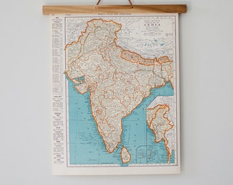 Mapas antiguos de India, Irán y Afganistán / Arte de pared con impresión en color antiguo de la década de 1930 / Regalo para amantes de los viajes / Adecuado para enmarcar