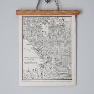 Seattle Map 1930s Vintage Original | Gift Quality & Suitable for Framing | Antique City Street Map Wall Art Print in Black and White