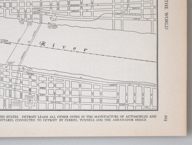 Vintage Detroit Map Antique Original 1930s Detroit Michigan Map Antique City Street Map Wall Art Print in Black and White image 4