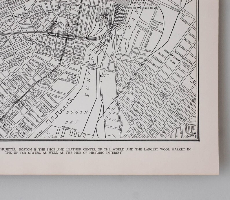 Vintage Boston Map 1930s Antique Boston Massachusetts City Etsy