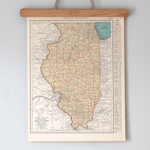 Vintage Original Illinois and Indiana State Maps | 1930s Antique Color Print Wall Art | Gift Quality & Suitable for Framing