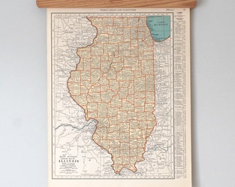 Vintage Original Illinois and Indiana State Maps | 1930s Antique Color Print Wall Art | Gift Quality & Suitable for Framing